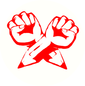 End Fossil - Occupy! Logo (2 pencils crossed with closed fists on top, red)